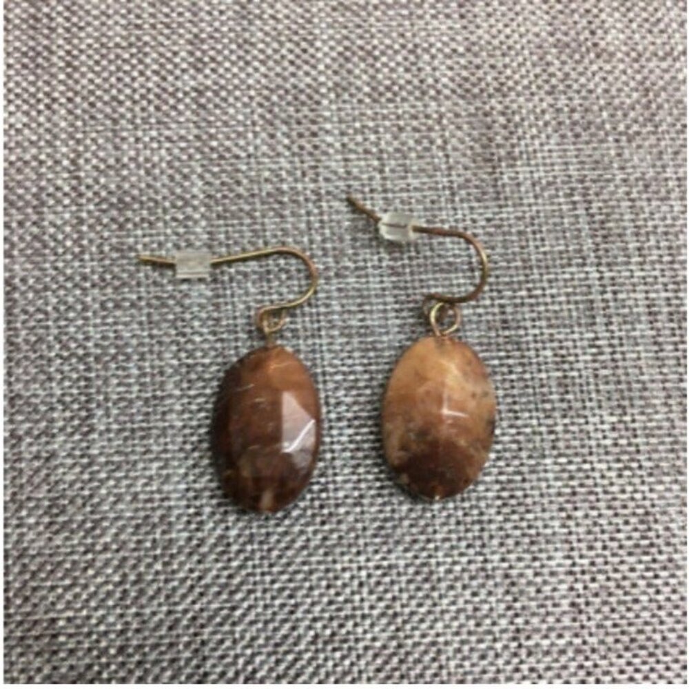 Tortoiseshell Dangle Pierced Earrings Brown Marbled Oval Faceted Retro BoHo 80s